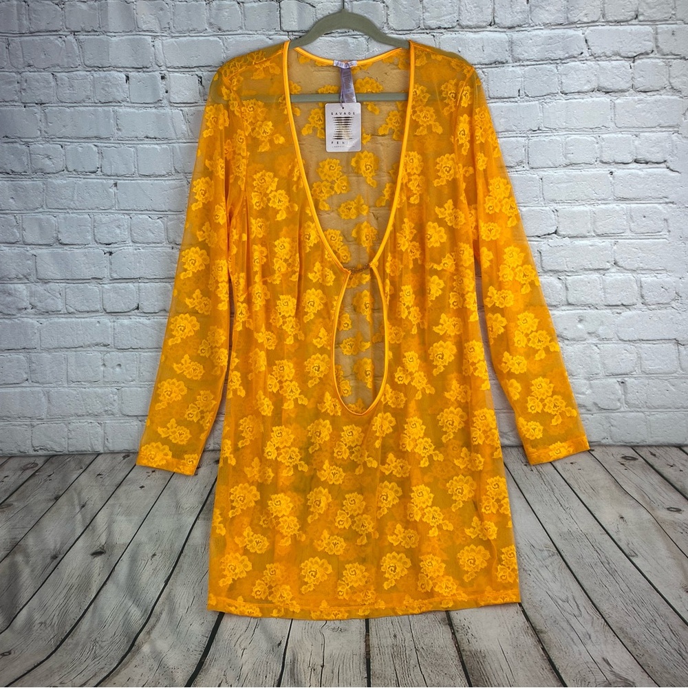 🆕 Savage x Fenty Rihanna Bright Orange Floral Lace Lingerie Size 3X